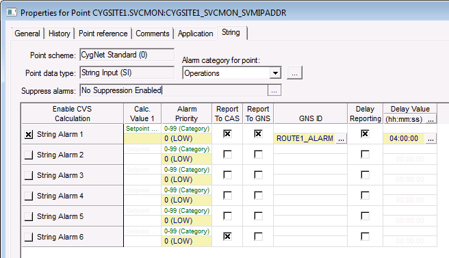 Point Properties String page